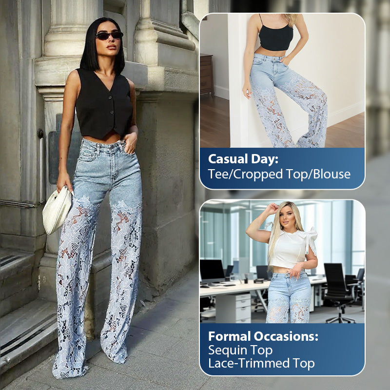 ⏰Time-limited Special-50% OFF💕👖Fashion Lace Patchwork Denim Jeans