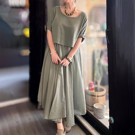 Women's Round Neck Loose Top & Long Skirt Set