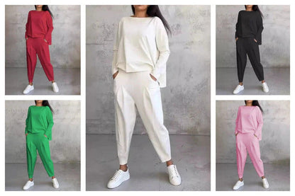 Round-Neck Long-Sleeved Top ＆ Pants 2-Piece Set