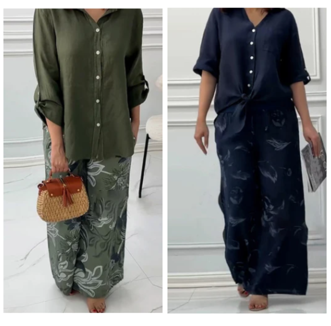 Women's Fashion Loose Cardigan Shirt & High Waist Pants Two Piece Set