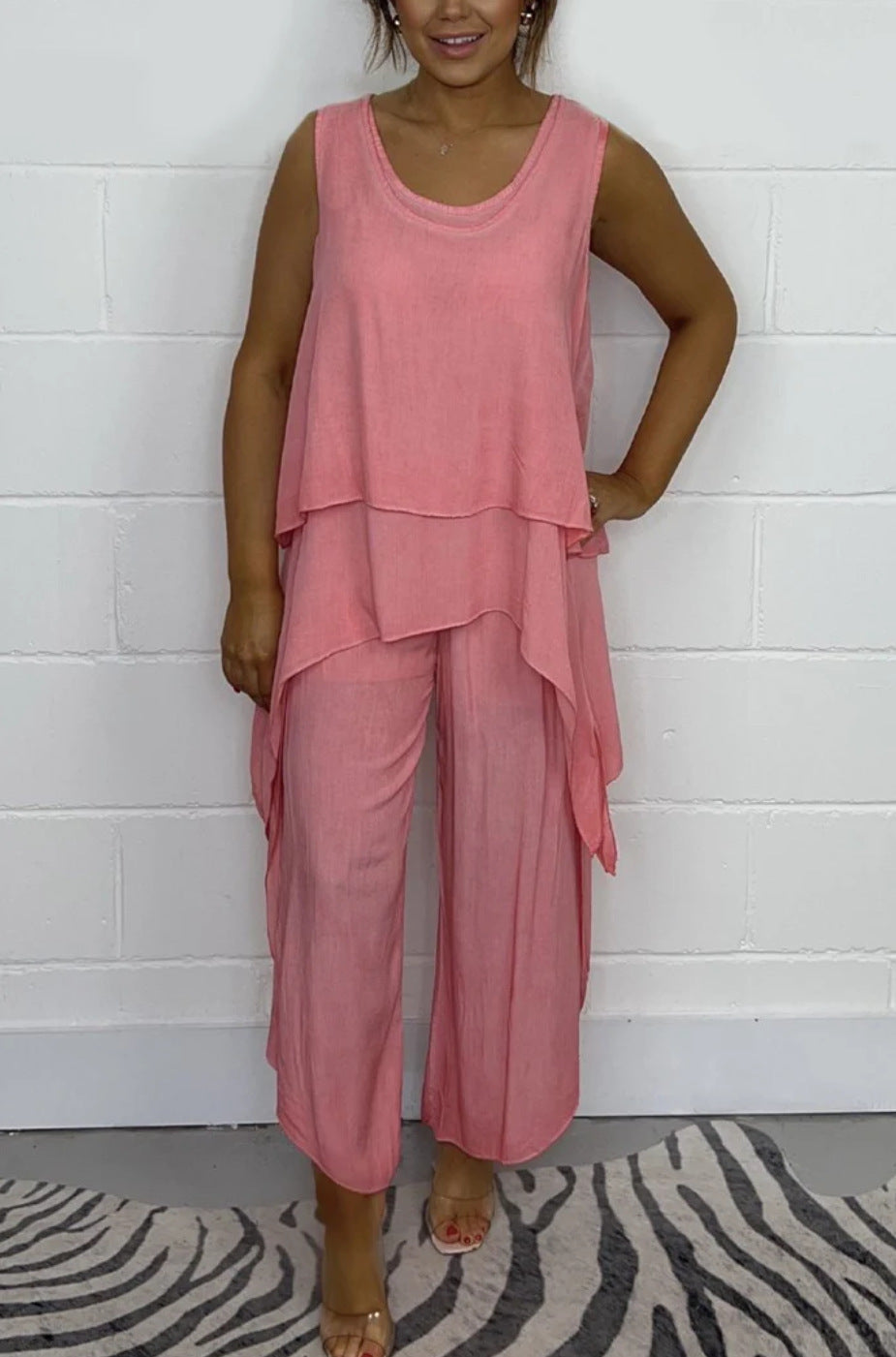 Casual Sleeveless Loose Top and Pants Suit