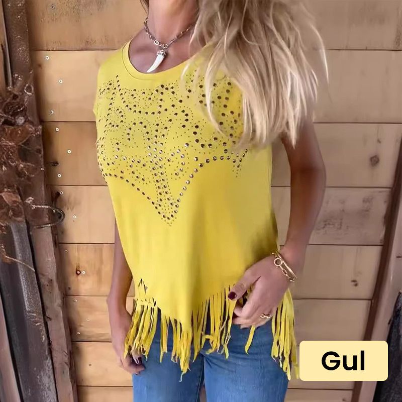 🔥HOT SALE 🔥Women's Solid Colour Short Sleeve T-shirt With Hot Print And Frayed Hem