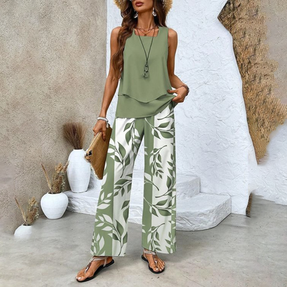 Dames Trendy Print 2-delige Outfits Mouwloze Topp & Broek