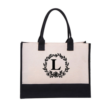 DIY Letter Canvas Bag Women Hit Color Simple Shoulder Shopping Tote Handbag