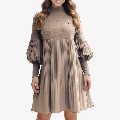 Women's Plus Size Lantern Sleeve Stand Collar Dress