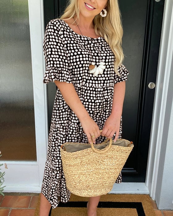 🎁2025 Big Sale 49% OFF🎁Round Neck Polka Dot Print Midi Dress