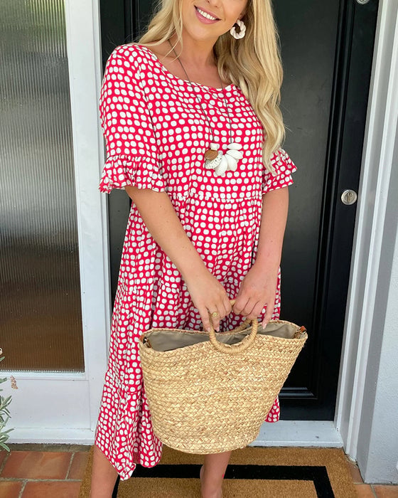 🎁2025 Big Sale 49% OFF🎁Round Neck Polka Dot Print Midi Dress