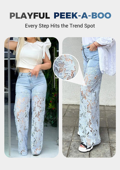 ⏰Time-limited Special-50% OFF💕👖Fashion Lace Patchwork Denim Jeans