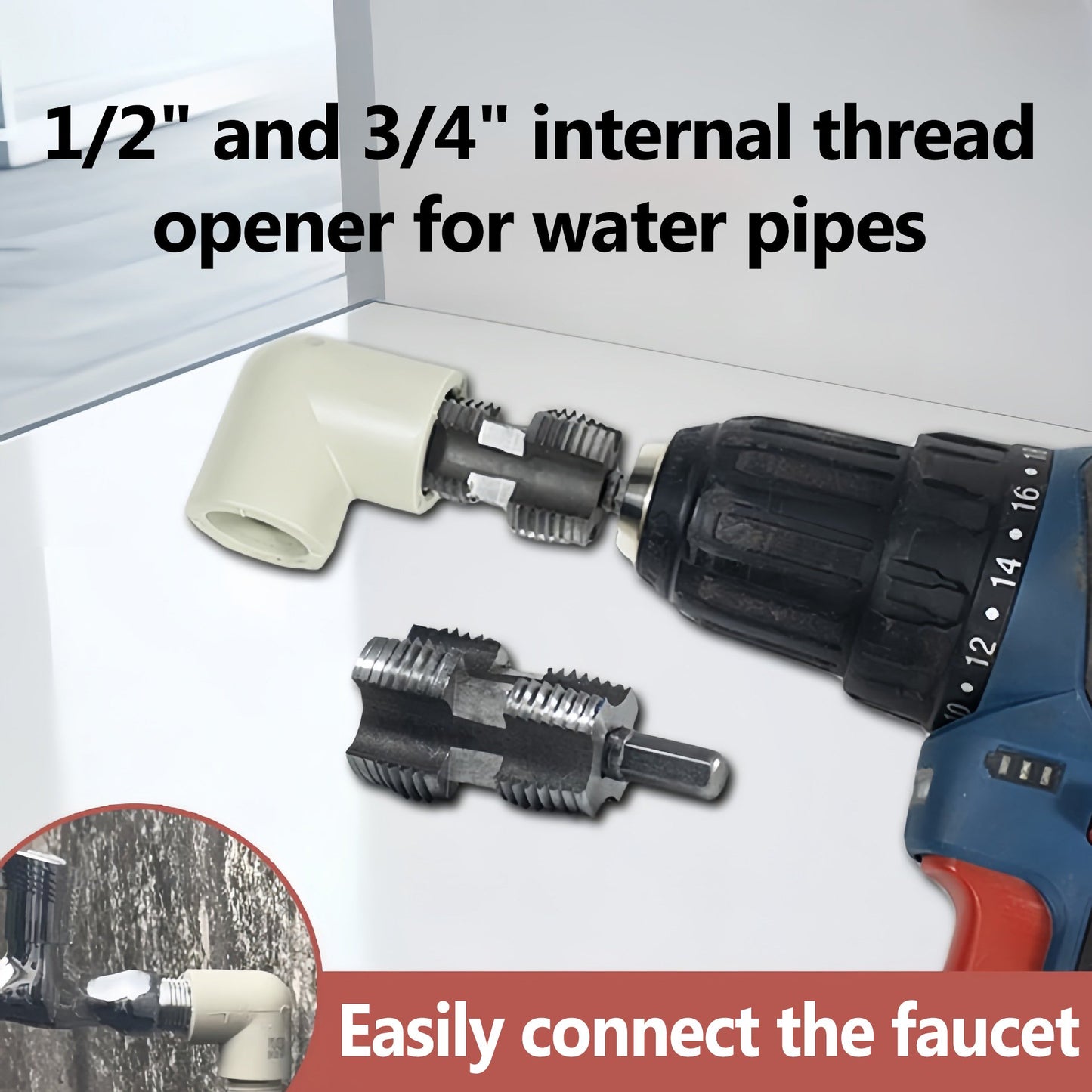 🛠️Electric Drill Compatible PVC Pipe Threader Kit with Various Die Sizes