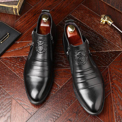 Embossed Martin Boots  Dual Side Zipper Trendy Boots