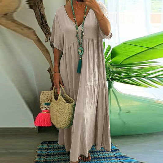 Women's Casual Long Dress with Short Sleeves
