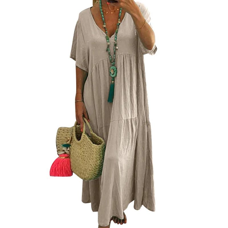 Women's Casual Long Dress with Short Sleeves