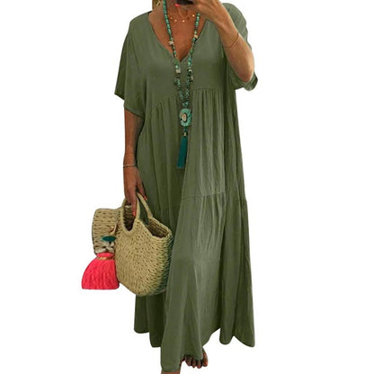 Women's Casual Long Dress with Short Sleeves