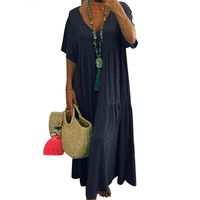 Women's Casual Long Dress with Short Sleeves