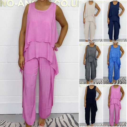 Casual Sleeveless Loose Top and Pants Suit