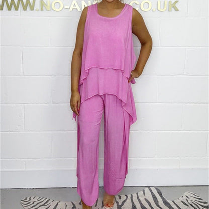 Casual Sleeveless Loose Top and Pants Suit