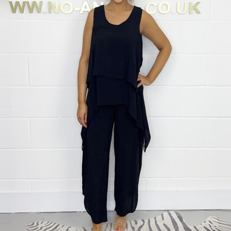 Casual Sleeveless Loose Top and Pants Suit