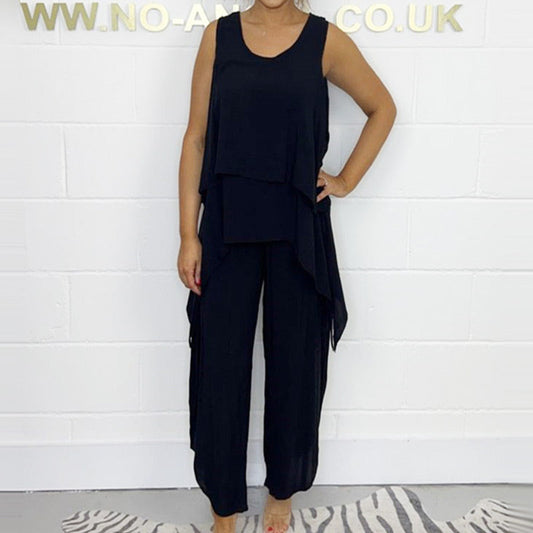 Casual Sleeveless Loose Top and Pants Suit