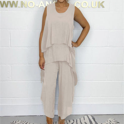 Casual Sleeveless Loose Top and Pants Suit