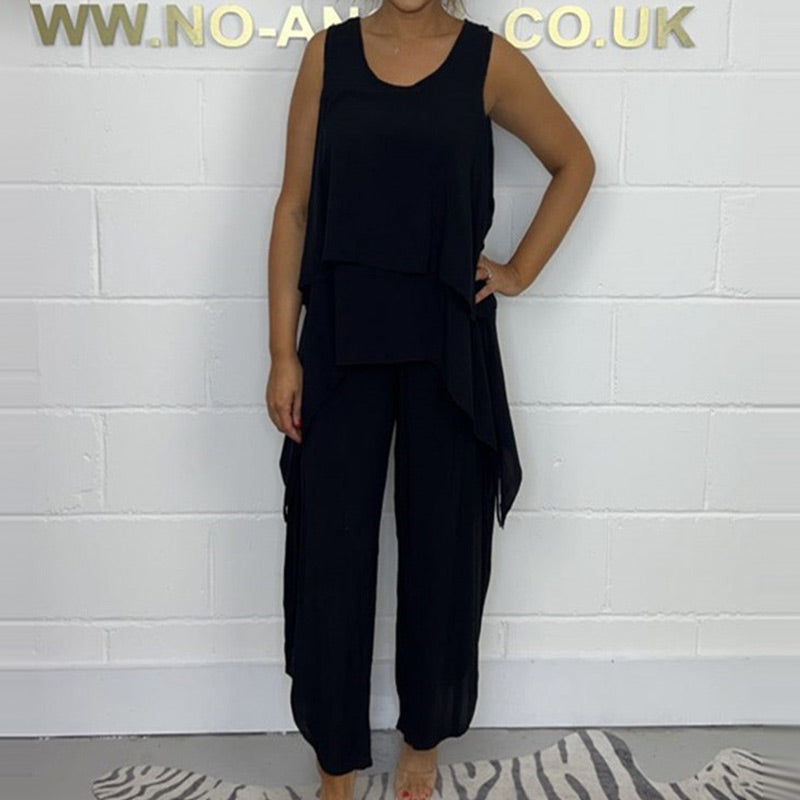 Casual Sleeveless Loose Top and Pants Suit