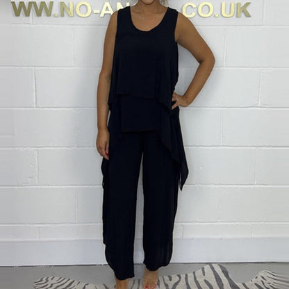 Casual Sleeveless Loose Top and Pants Suit