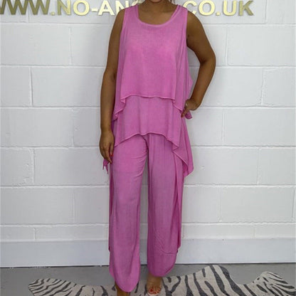 Casual Sleeveless Loose Top and Pants Suit