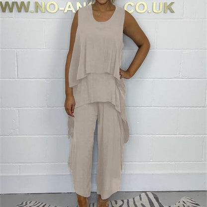 Casual Sleeveless Loose Top and Pants Suit