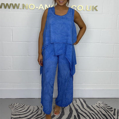 Casual Sleeveless Loose Top and Pants Suit