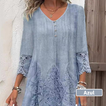 Elegant spets halvärm V-ringad klänning för kvinnor