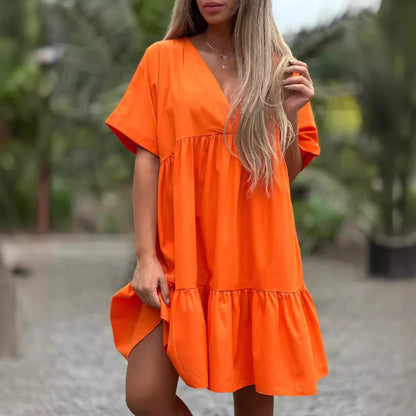 🌷LIMITED TIME OFFER 50% OFF🌷V Neck Ruffle Hem Babydoll Dress