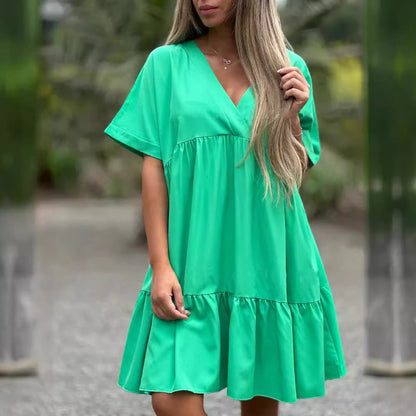 🌷LIMITED TIME OFFER 50% OFF🌷V Neck Ruffle Hem Babydoll Dress