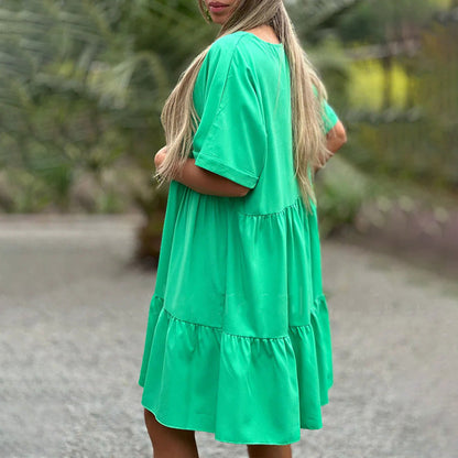 🌷LIMITED TIME OFFER 50% OFF🌷V Neck Ruffle Hem Babydoll Dress