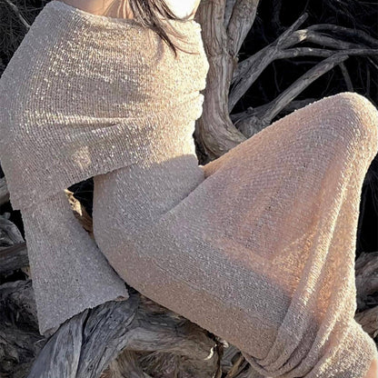 Open Shoulder Long-Sleeve Knit Bodycon Dress