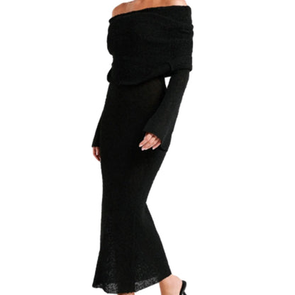 Open Shoulder Long-Sleeve Knit Bodycon Dress