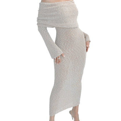 Open Shoulder Long-Sleeve Knit Bodycon Dress