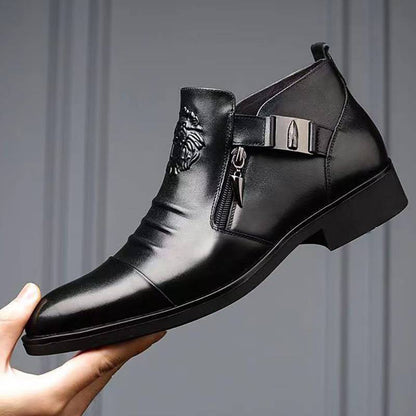 Embossed Martin Boots  Dual Side Zipper Trendy Boots