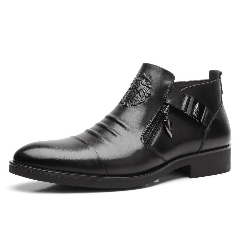 Embossed Martin Boots  Dual Side Zipper Trendy Boots