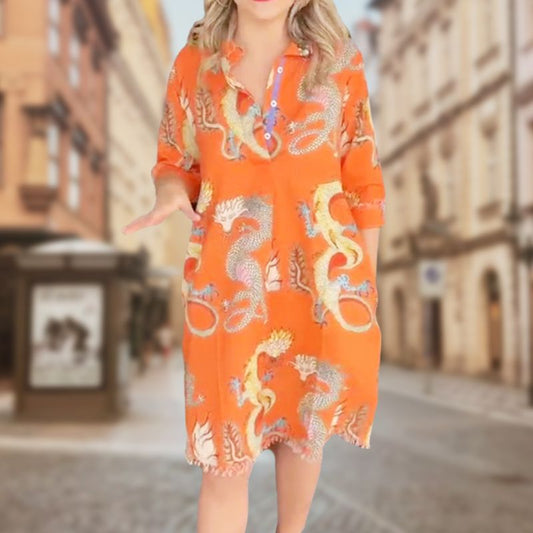🎁Hot Sale 66% OFF⏳Women's Casual Elegant Dragon Shirt-collar Dress