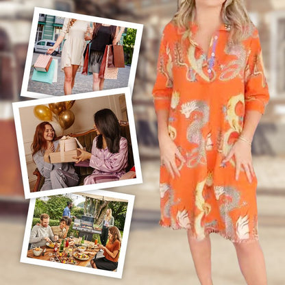 🎁Hot Sale 66% OFF⏳Women's Casual Elegant Dragon Shirt-collar Dress