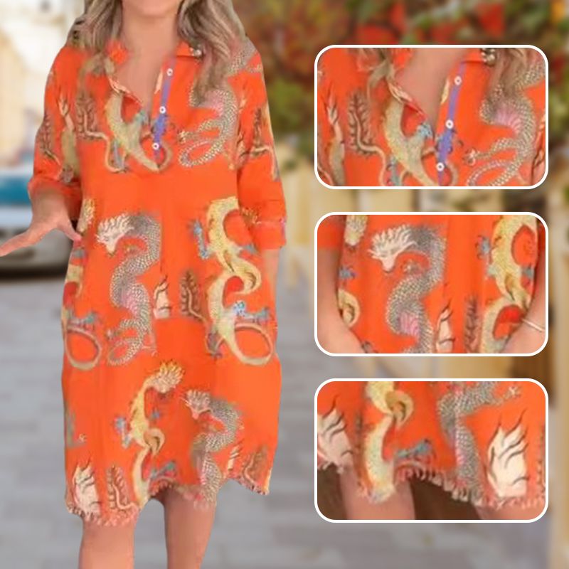 🎁Hot Sale 66% OFF⏳Women's Casual Elegant Dragon Shirt-collar Dress