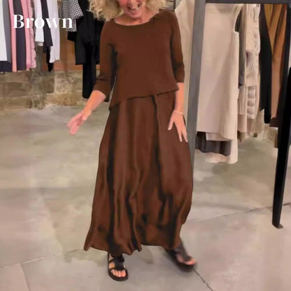 Solid Round-Neck Top Slip Dress 2-Piece Set