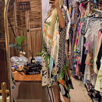 🎉2025 New Products Hot Sale✨Women's Deep V-Neck Short Sleeve Printed Dress