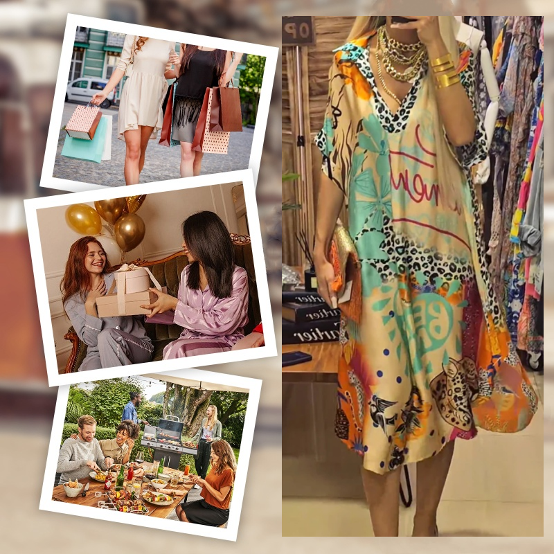 🎉2025 New Products Hot Sale✨Women's Deep V-Neck Short Sleeve Printed Dress