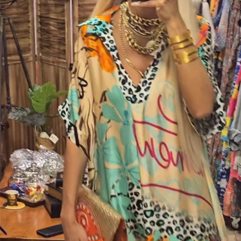 🎉2025 New Products Hot Sale✨Women's Deep V-Neck Short Sleeve Printed Dress