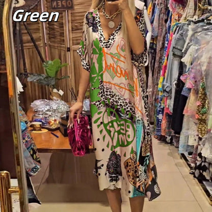 🎉2025 New Products Hot Sale✨Women's Deep V-Neck Short Sleeve Printed Dress