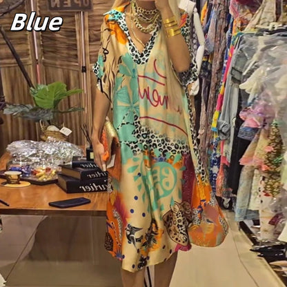 🎉2025 New Products Hot Sale✨Women's Deep V-Neck Short Sleeve Printed Dress