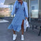 Women's Blue Printed V-neck Long-sleeve Dress