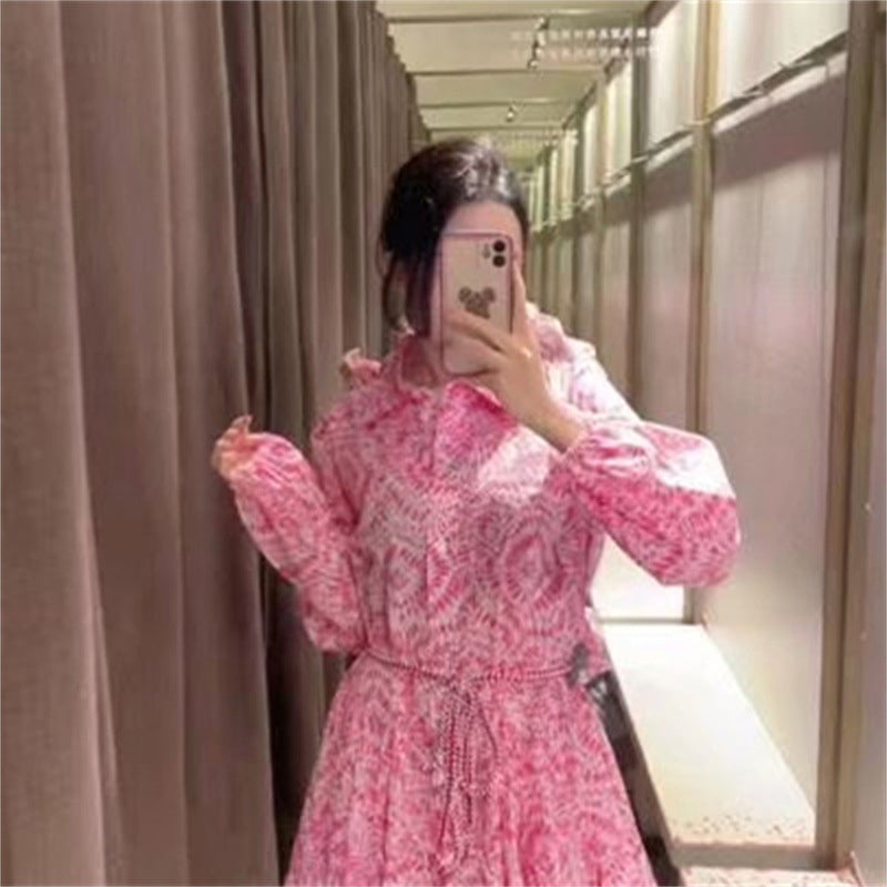 Women's Long-Sleeve Printed Shirt Dress