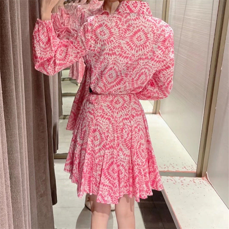 Women's Long-Sleeve Printed Shirt Dress