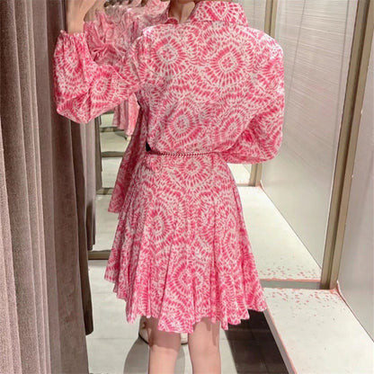 Women's Long-Sleeve Printed Shirt Dress